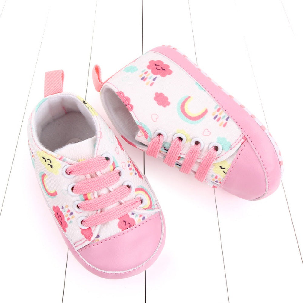 Baby Boys Girls  Soft-soled Toddler Infant First Walkers Cartoon Canvas Pattern Casual Sneaker Shoes Lace-up Shoe New Arrival