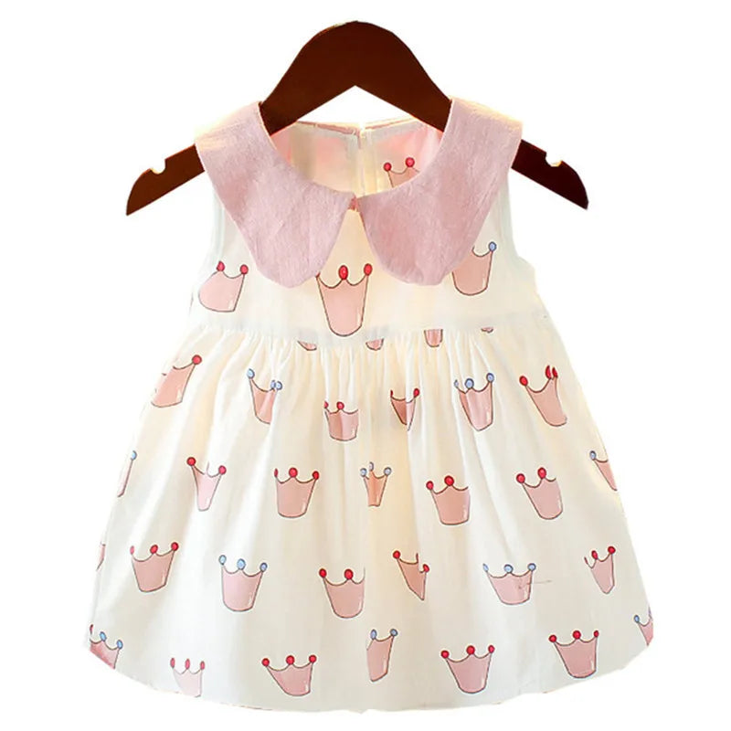 Baby Girl Dress 2025 Summer Crown Print Princess Dress Cotton Sleeveless Baby Girl Clothes Newborn Infant Toddler Kids Clothing
