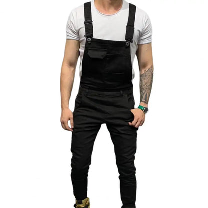 Summer New Men's Distressed Denim Carpenter Overalls Bib Jumpsuits Motos Biker Jean Long Harajuku Rompers Streetwear Plus Size