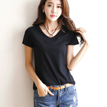 Shirts Summer Women's Short Sleeve Round Neck Casual Blouse Shirts Solid Color Tops  Black / White