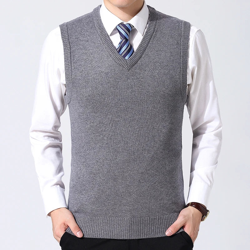 JOHMUVVE  New Men V-neck Vest Trend Retro Solid Color Vest All-match Casual Business Work Woolen Knit Vest Men Autumn