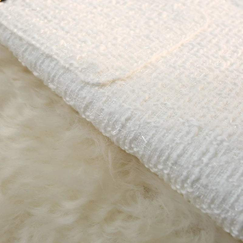 Black White Tweed Long Skirts Women Autumn Winter New Bright Silk Skirt Female Vintage High Waist A-line Wrap Skirt Office Lady