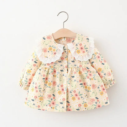 Spring newborn baby girl clothes floral long-sleeved dress for girls baby clothing 1 year birthday princess dress + lace shawl