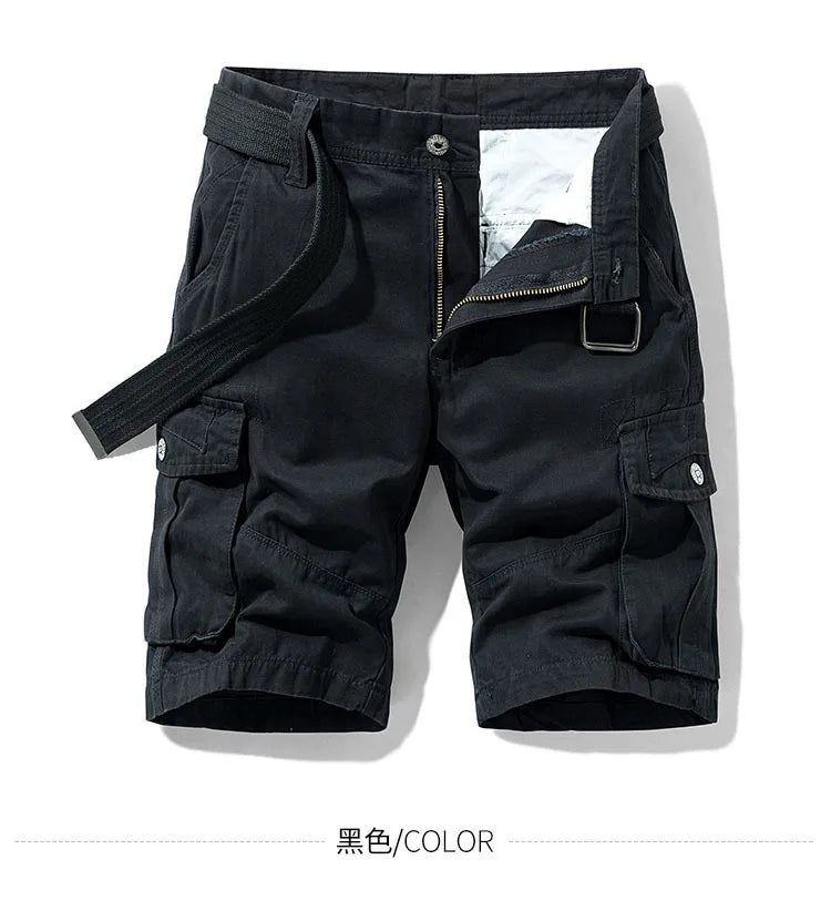 2025 Summer Men's Baggy Multi Pocket Military Cargo Shorts Male Cotton Khaki Men's Tactical Shorts Short Pants 30-38 No Belt