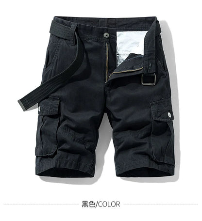 2025 Summer Men's Baggy Multi Pocket Military Cargo Shorts Male Cotton Khaki Men's Tactical Shorts Short Pants 30-38 No Belt