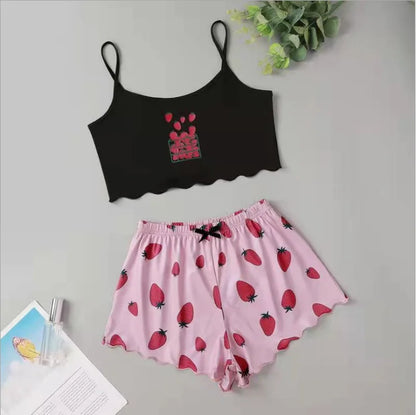 Hot Women's Sleepwear Cute Cartoon Print Short Set Pajamas for Women Pajama Set Sweet Short Sleeve V-Neck & Shorts Summer Pajama