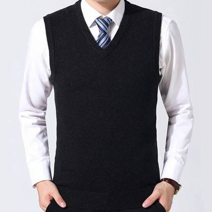 HOT SALES! Men Casual Winter Solid Color V Neck Sleeveless Knitted Woolen Plus Size Vest Knitted Woolen Vest Men Suit Vest