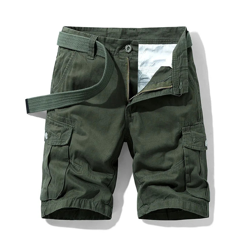 2025 Summer Men's Baggy Multi Pocket Military Cargo Shorts Male Cotton Khaki Men's Tactical Shorts Short Pants 30-38 No Belt