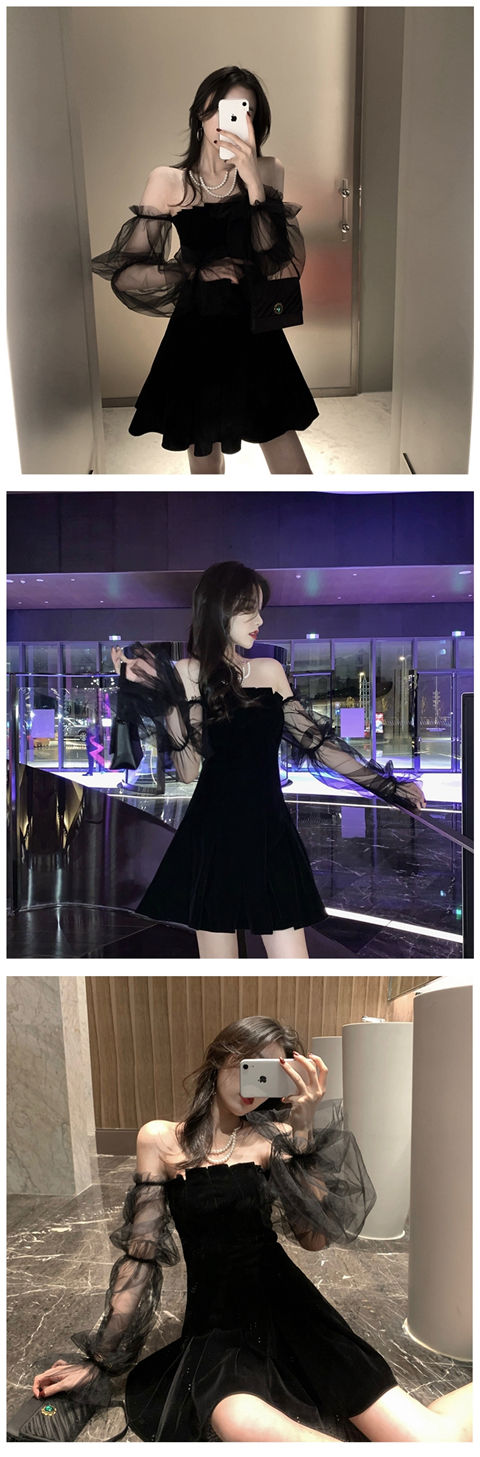 New 2025 Black Retro Dress Women Lace Chiffon Mini Dress Female High Street Sexy Korean Fashion Dress Women Club Dress