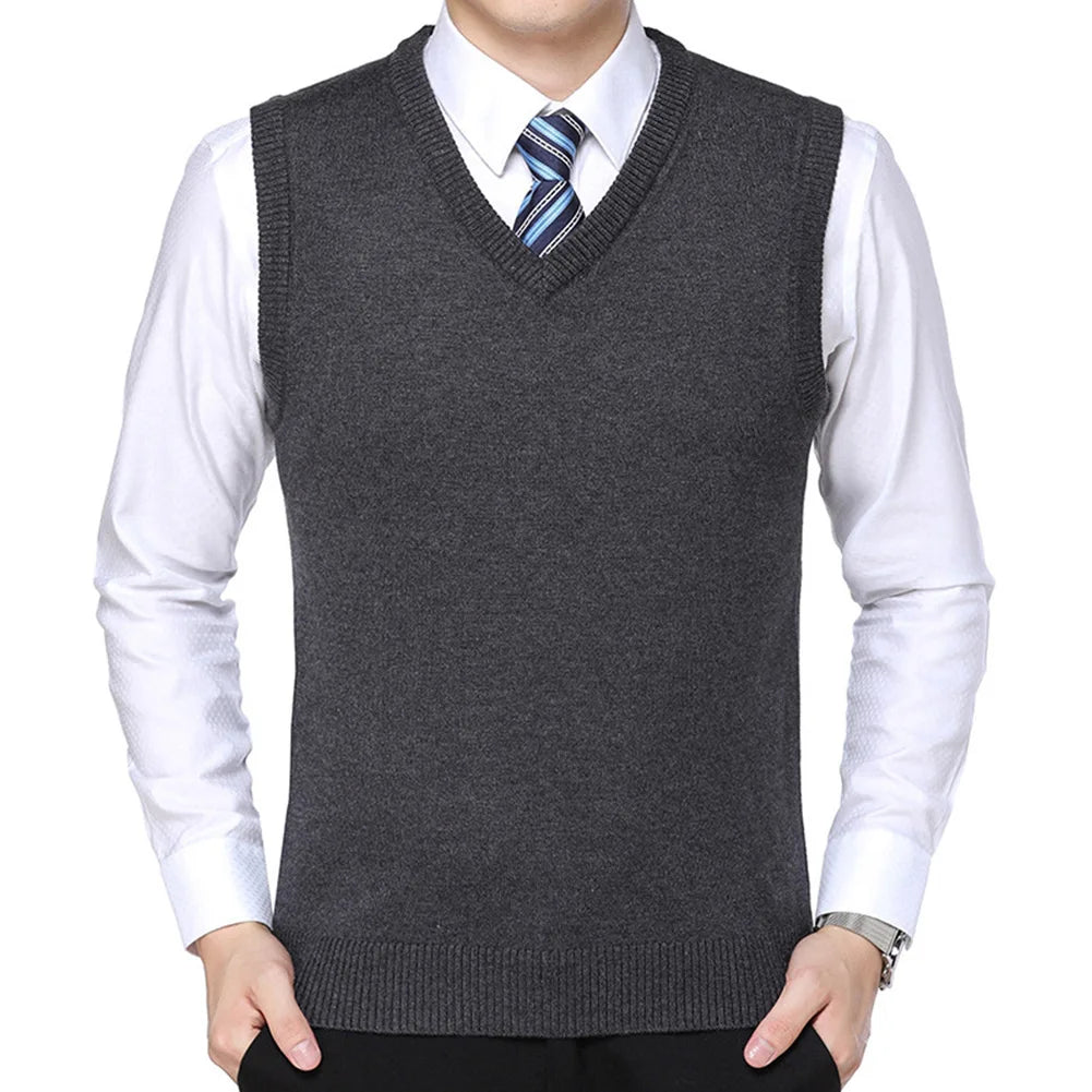 HOT SALES! Men Casual Winter Solid Color V Neck Sleeveless Knitted Woolen Plus Size Vest Knitted Woolen Vest Men Suit Vest