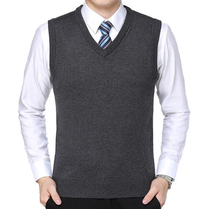 HOT SALES! Men Casual Winter Solid Color V Neck Sleeveless Knitted Woolen Plus Size Vest Knitted Woolen Vest Men Suit Vest