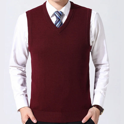 HOT SALES! Men Casual Winter Solid Color V Neck Sleeveless Knitted Woolen Plus Size Vest Knitted Woolen Vest Men Suit Vest