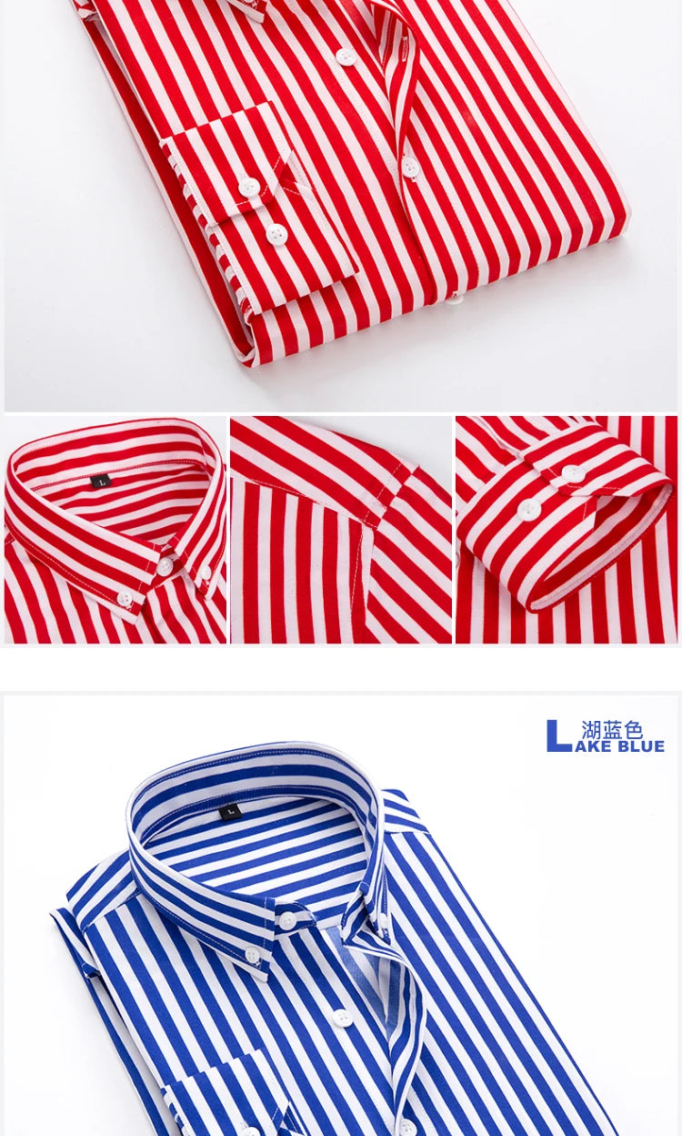 Brand New Men Shirt Male Dress Shirts Striped Men's Casual Long Sleeve Business Formal Plaid Shirt camisa social