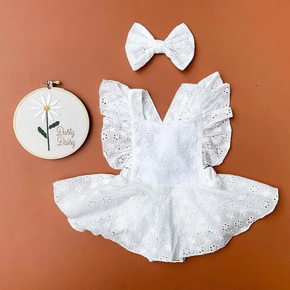 Newborn Infant Baby Girls Princess Short Sleeve Romper Dress Clothes Outfit 2025 Summer white girls mini dress