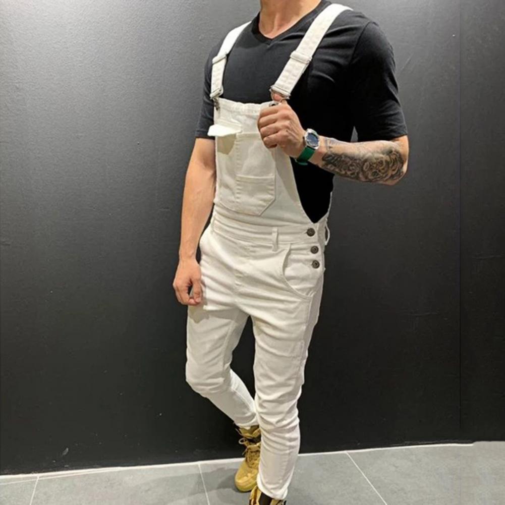 Summer New Men's Distressed Denim Carpenter Overalls Bib Jumpsuits Motos Biker Jean Long Harajuku Rompers Streetwear Plus Size