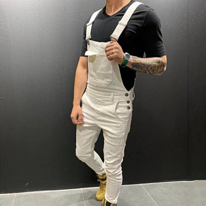 Summer New Men's Distressed Denim Carpenter Overalls Bib Jumpsuits Motos Biker Jean Long Harajuku Rompers Streetwear Plus Size