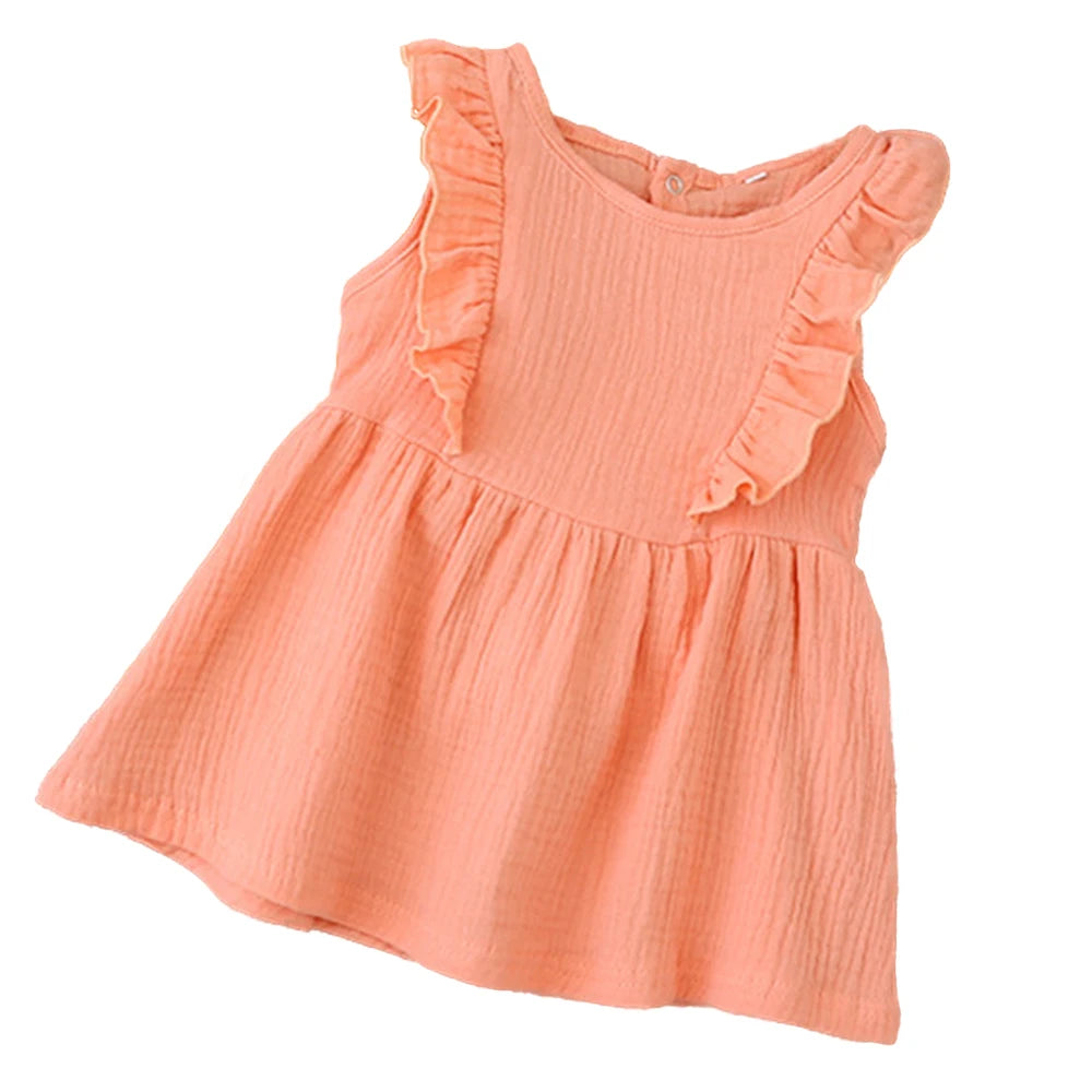 Summer Infant Baby Girl Dress Toddler Dress Muslin Cotton Sleeveless Ruffles Slip Dresses