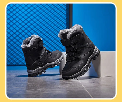 High Quality Boys girl Winter Snow Boots Platform Warm Cotton Shoes Leather Autumn Waterproof Kids Footwear Child Sneaker 5 12+y