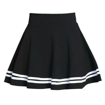 Women Skirt Solid Color Sexy High Waist Stripe Midi Pleated Skirts Girls Black White A Line Mini School Skirt Uniform Large Size