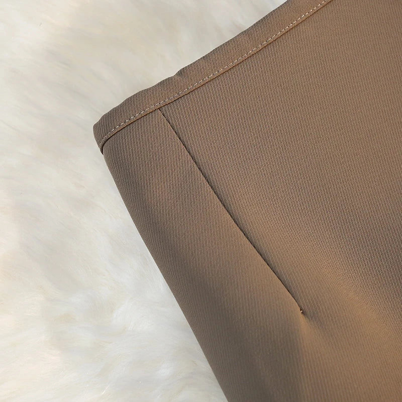 Fashion Elegant Formal Skirts Women Autumn New High Waist Drape Suit Long Brown Skirt Zipper Female