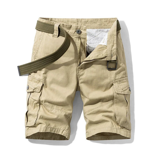 2025 Summer Men's Baggy Multi Pocket Military Cargo Shorts Male Cotton Khaki Men's Tactical Shorts Short Pants 30-38 No Belt