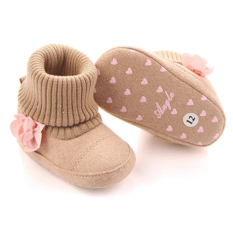 Cute Autumn Winter Children Baby born Warm Flower Boots Baby First Walk Shoes
