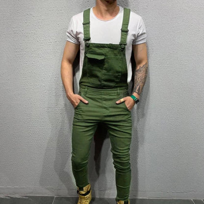 Summer New Men's Distressed Denim Carpenter Overalls Bib Jumpsuits Motos Biker Jean Long Harajuku Rompers Streetwear Plus Size