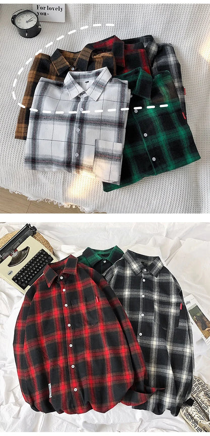 New Spring Long Sleeve Red Black Plaid Shirt Men Slim Fit Cotton Casual Shirts Men Clothing Coat Fashion Brand M-3XL