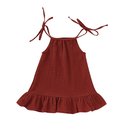 Summer Infant Baby Girl Dress Toddler Dress Muslin Cotton Sleeveless Ruffles Slip Dresses