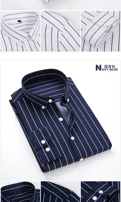Brand New Men Shirt Male Dress Shirts Striped Men's Casual Long Sleeve Business Formal Plaid Shirt camisa social