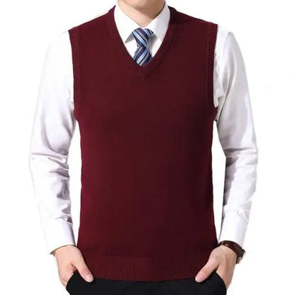 HOT SALES! Men Casual Winter Solid Color V Neck Sleeveless Knitted Woolen Plus Size Vest Knitted Woolen Vest Men Suit Vest