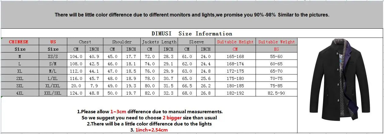 DIMUSI Winter Autumn Men's Wool Coats Casual Middle Long Scarf Collar Cotton-padded Thick Warm Woolen Coat Male Trench Clothing