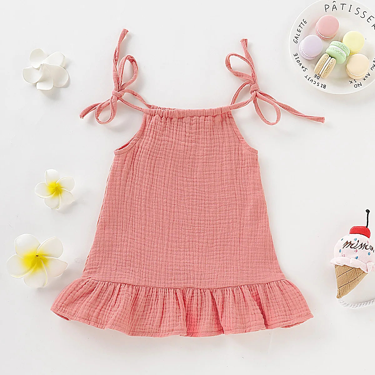 Summer Infant Baby Girl Dress Toddler Dress Muslin Cotton Sleeveless Ruffles Slip Dresses