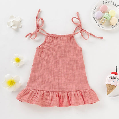 Summer Infant Baby Girl Dress Toddler Dress Muslin Cotton Sleeveless Ruffles Slip Dresses