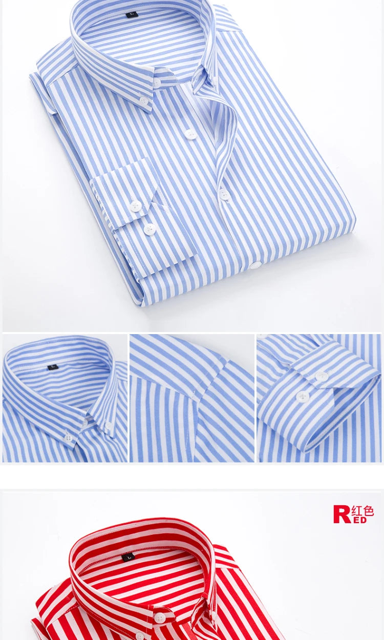 Brand New Men Shirt Male Dress Shirts Striped Men's Casual Long Sleeve Business Formal Plaid Shirt camisa social