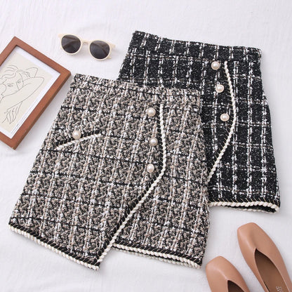 Tweed Skirts for Women Solid High Waist Slimming Skirts Autumn Spring 2025 Buttons Double Breasted Tweed Wool Mini Skirt