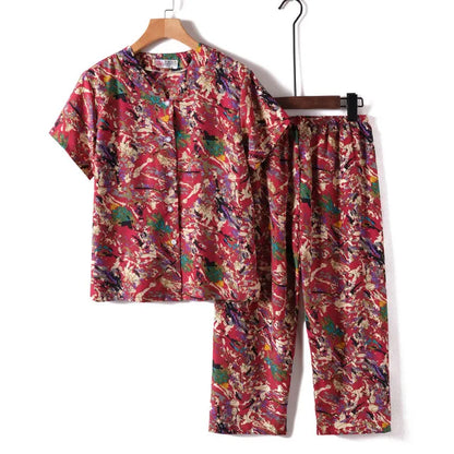 Novelty Sleepwear Women Pajamas Set Night Suit For Mother & Grandma Pajamas Summer Pajama Femme Printing Cardigan Home Clothes