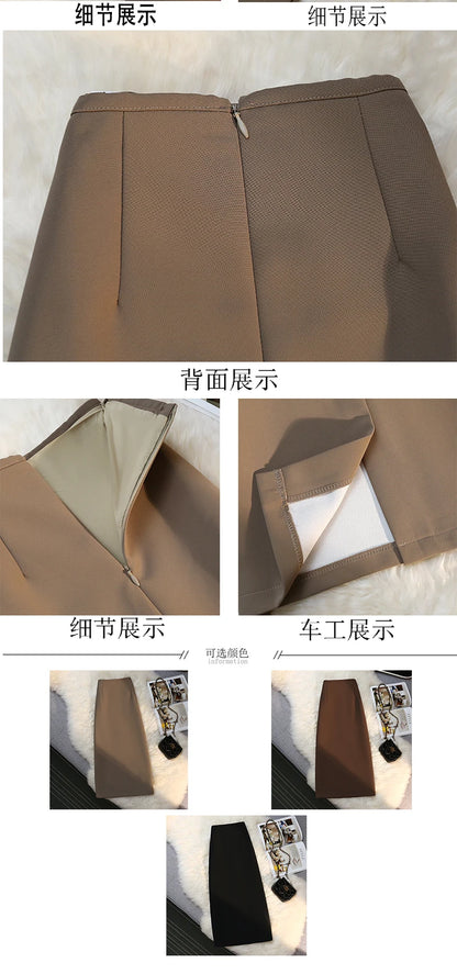 Fashion Elegant Formal Skirts Women Autumn New High Waist Drape Suit Long Brown Skirt Zipper Female