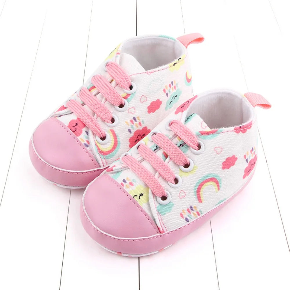 Baby Boys Girls  Soft-soled Toddler Infant First Walkers Cartoon Canvas Pattern Casual Sneaker Shoes Lace-up Shoe New Arrival