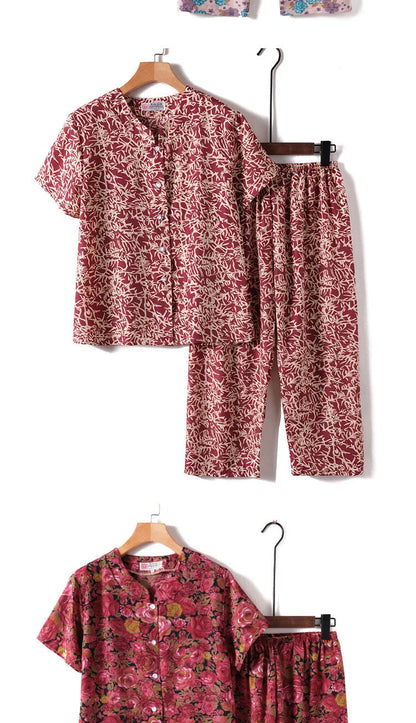 Novelty Sleepwear Women Pajamas Set Night Suit For Mother & Grandma Pajamas Summer Pajama Femme Printing Cardigan Home Clothes