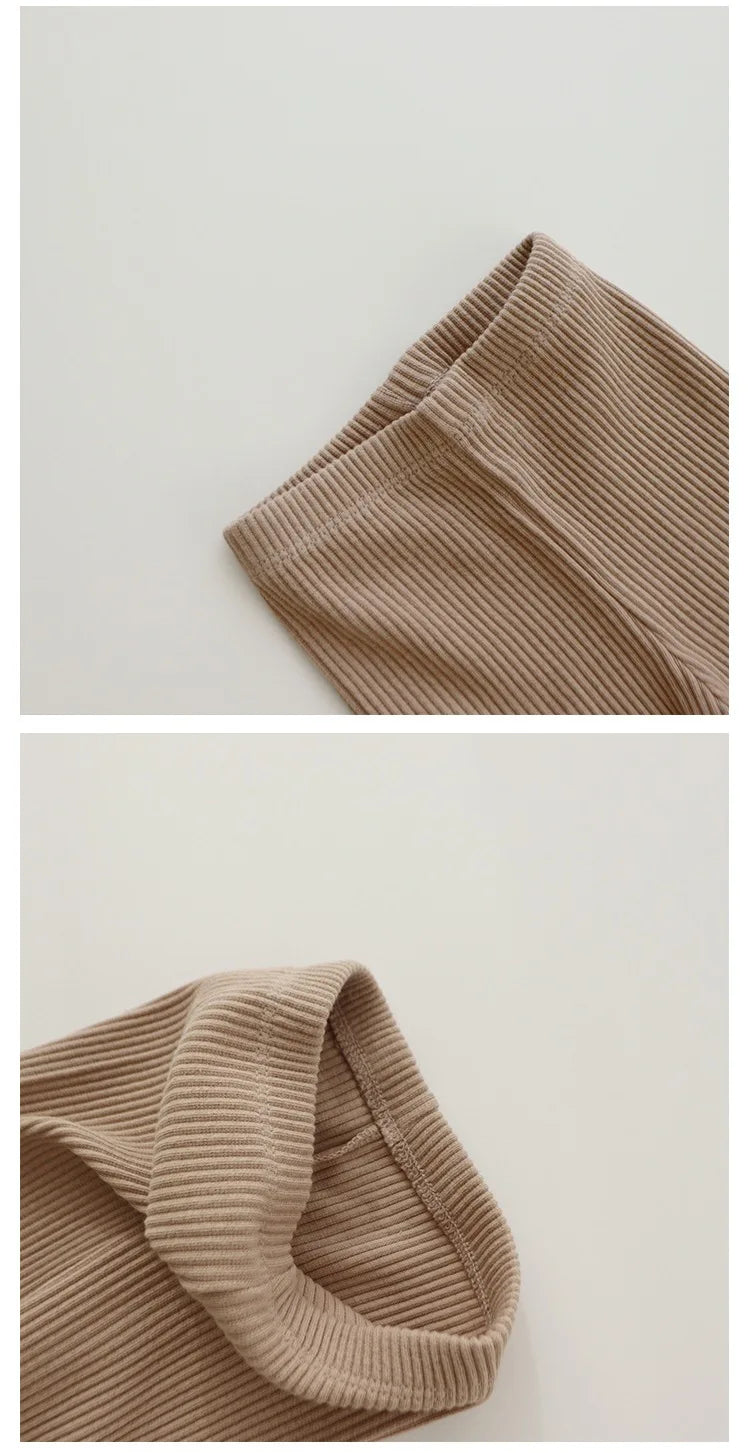 BOBOTCNUNU Baby Pants 2024 Knitted Candy Color Bottoms Outfits Toddler Girls Ribbed Leggings Striped Casual Trousers