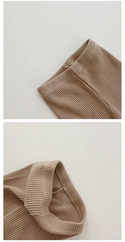 BOBOTCNUNU Baby Pants 2024 Knitted Candy Color Bottoms Outfits Toddler Girls Ribbed Leggings Striped Casual Trousers