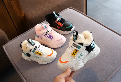 Autumn Winter Girl Children Sport Shoes Breathable Plush Warm Boys Sneakers Boots Soft Light WIth Fur Outdoor Kids Running Shoes
