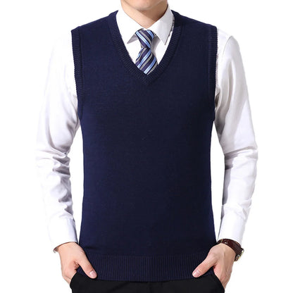 HOT SALES! Men Casual Winter Solid Color V Neck Sleeveless Knitted Woolen Plus Size Vest Knitted Woolen Vest Men Suit Vest