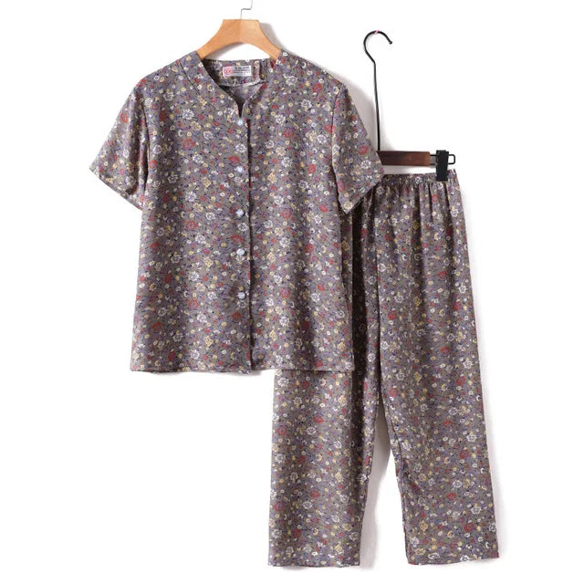 Novelty Sleepwear Women Pajamas Set Night Suit For Mother & Grandma Pajamas Summer Pajama Femme Printing Cardigan Home Clothes
