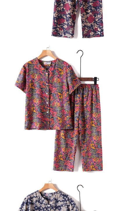 Novelty Sleepwear Women Pajamas Set Night Suit For Mother & Grandma Pajamas Summer Pajama Femme Printing Cardigan Home Clothes