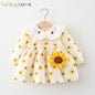 2Piece Spring Fall Toddler Girl Clothes Set Korean Cute Doll Collar Long Sleeve Print Flowers Dress+ Bag Newborn Baby Dresses 074