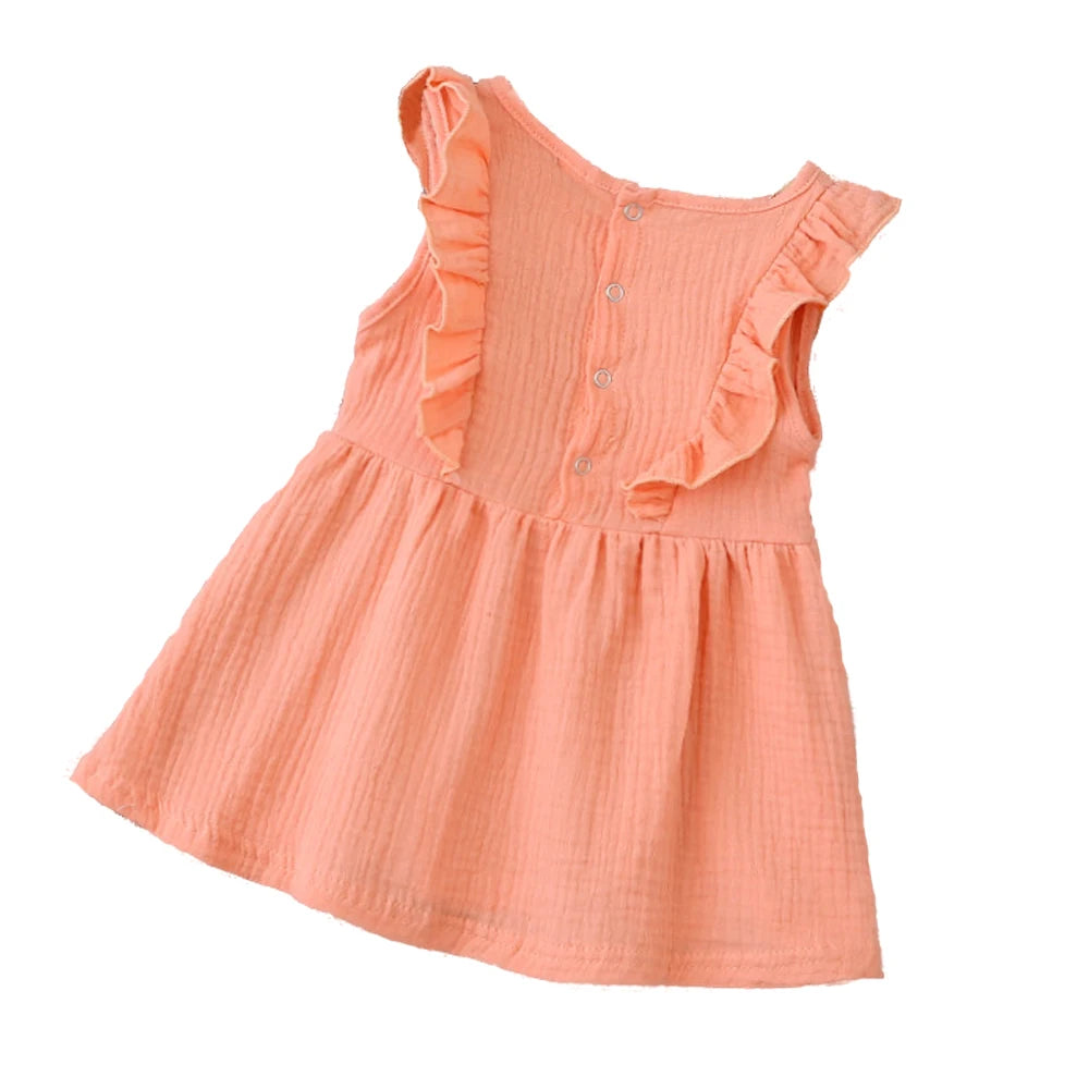 Summer Infant Baby Girl Dress Toddler Dress Muslin Cotton Sleeveless Ruffles Slip Dresses