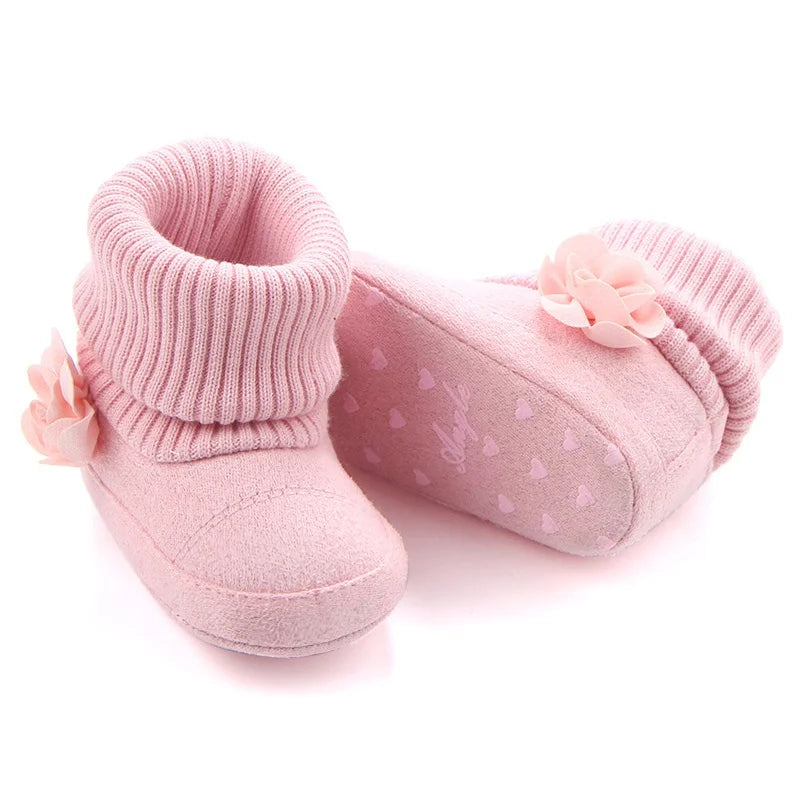 Cute Autumn Winter Children Baby born Warm Flower Boots Baby First Walk Shoes