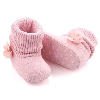 Cute Autumn Winter Children Baby born Warm Flower Boots Baby First Walk Shoes